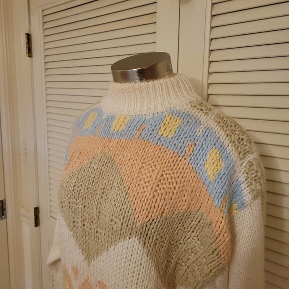 Vintage 80s Geometric Pastel Oversized Sweater Ashleigh Morgan L Long Pullover - Picture 3 of 7
